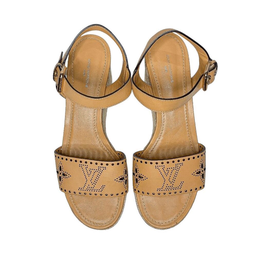 Louis Vuitton Starboard Wedge Cut Out Logo Sandals EU 40 Tan Espadrille Platform - Picture 3 of 10